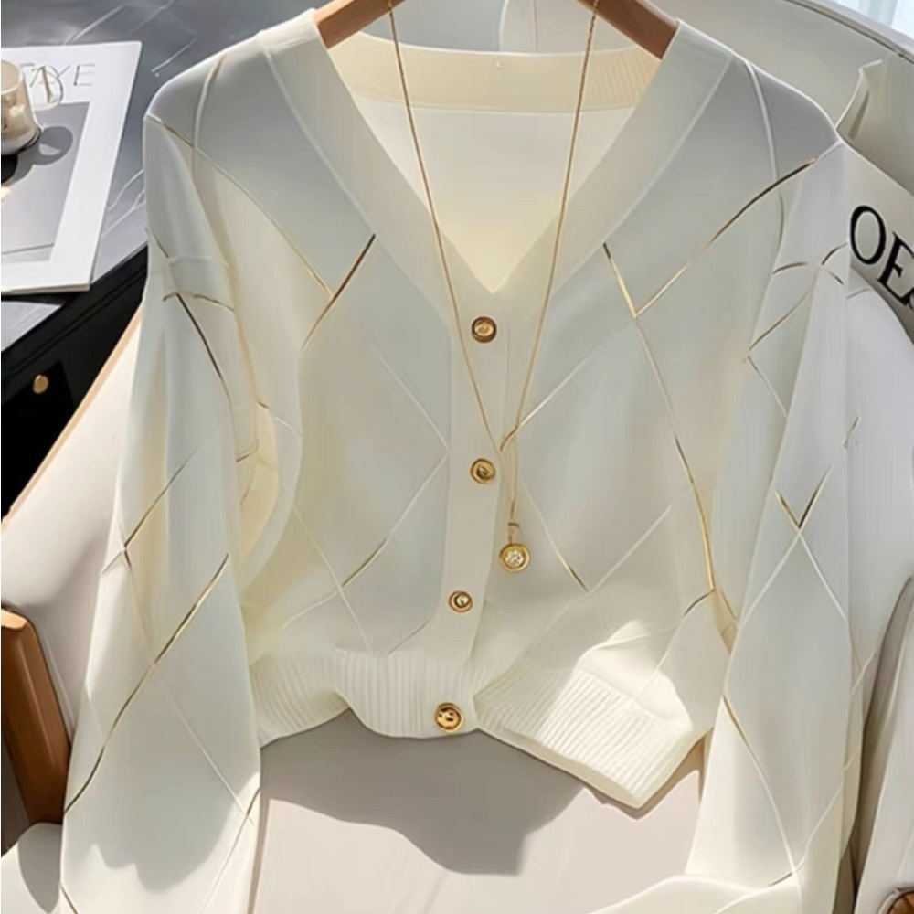 Chic Cream Cardigan with Gold Accents